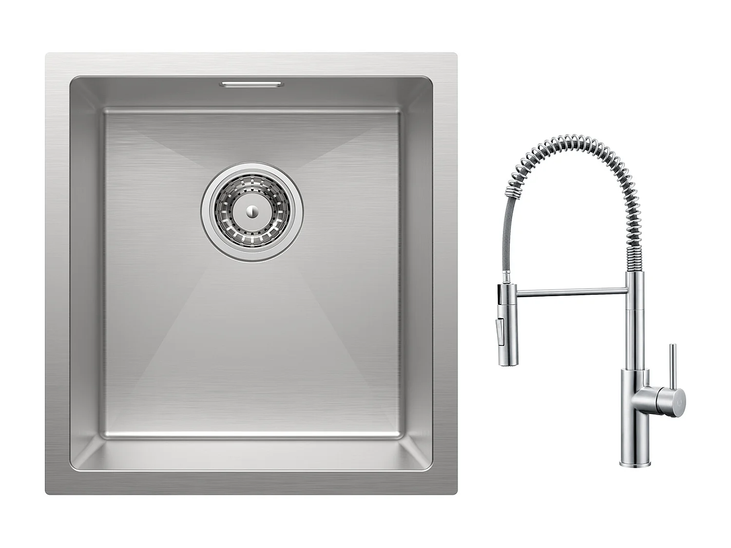 Cecipa max Évier Inox Encastré 40*44cm Évier de Cuisine 1 Bac Brossé + Mitigeur de Cuisine à Ressort Brossé avec Douchette Extractible