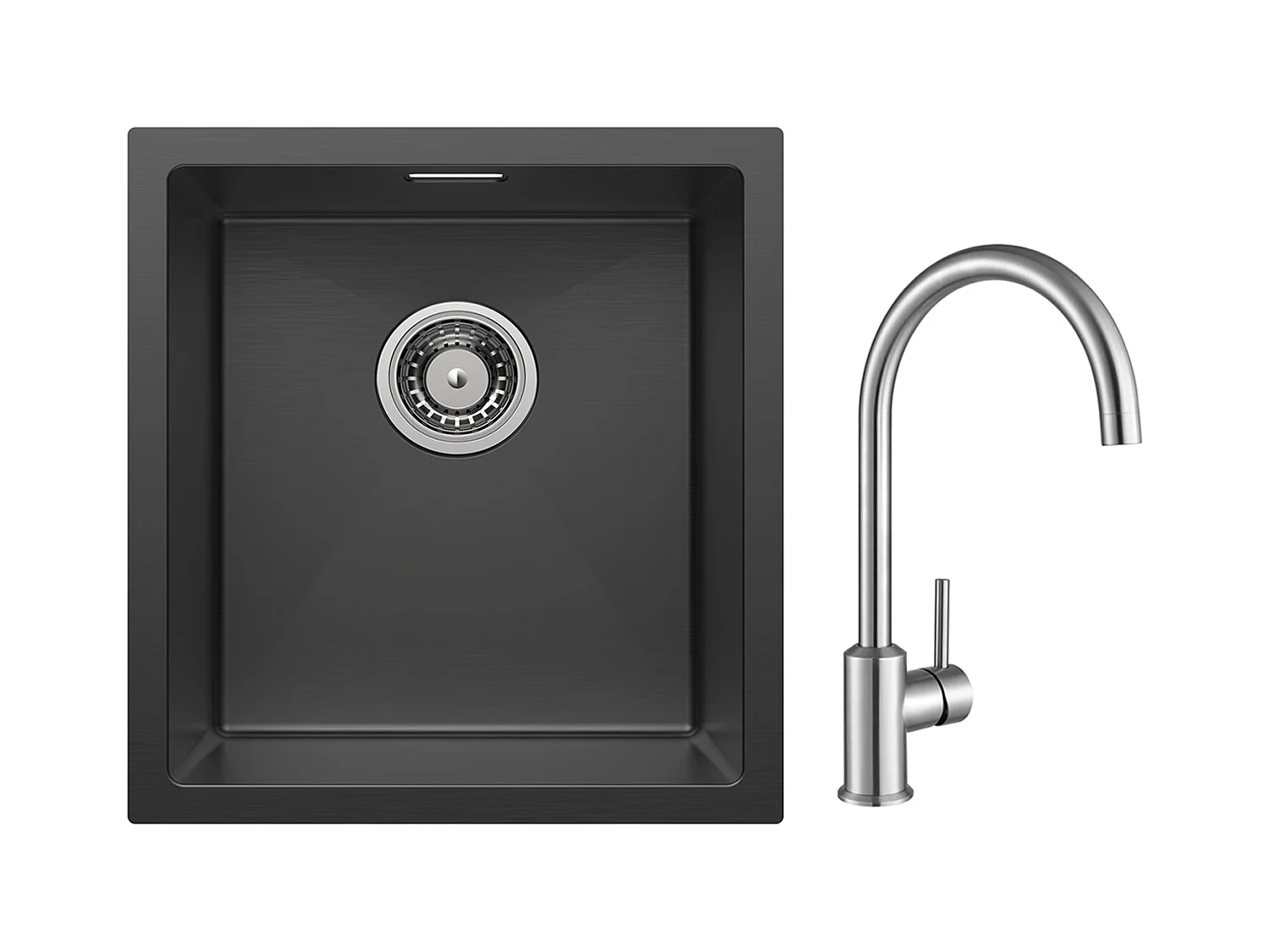 CECIPA MAX Évier Inox 40*44*19 cm Évier 1 Bac Évier de Cuisine Noir + Mitigeur de Cuisine en Inox Brossé