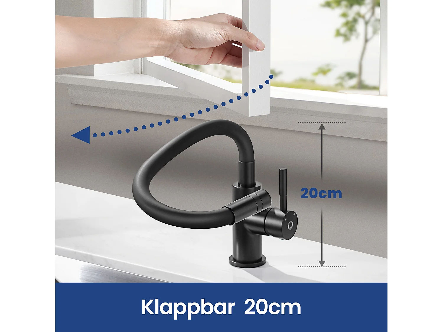 Fregadero de acero inoxidable Fregadero de cocina 1 seno 50 × 45 cm Fregadero de cocina cepillado + Mezclador de cocina flexible, grifo extraíble de 2 tipos negro