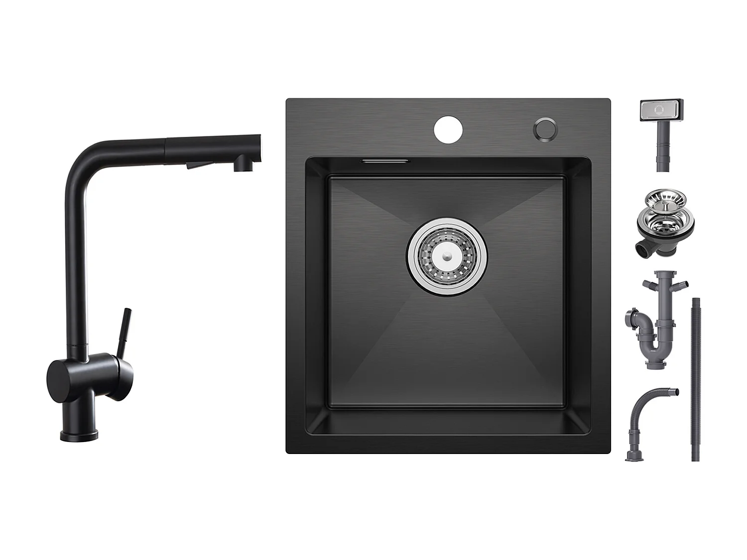 Cecipa max Fregadero 1 Seno Negro 40*45*19CM - Fregadero de Acero Inoxidable 1 Seno + Grifería de Cocina con Ducha Extraíble, Mezclador Fregadero 2 Modos de Ducha