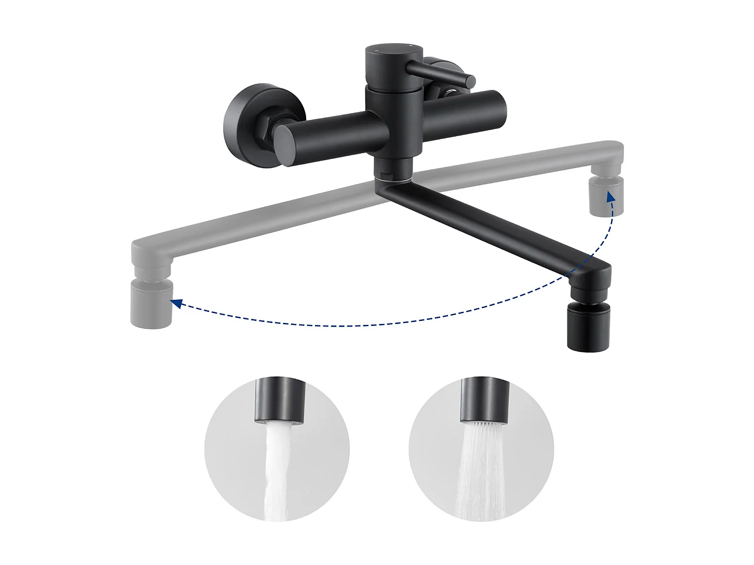 Évier 1 Bac 70×45×21.5CM Évier Inox Argent avec Egouttoir,Vasque, Distributeur de Savon + Mitigeur de Cuisine Mural avec 2 Jets Noir
