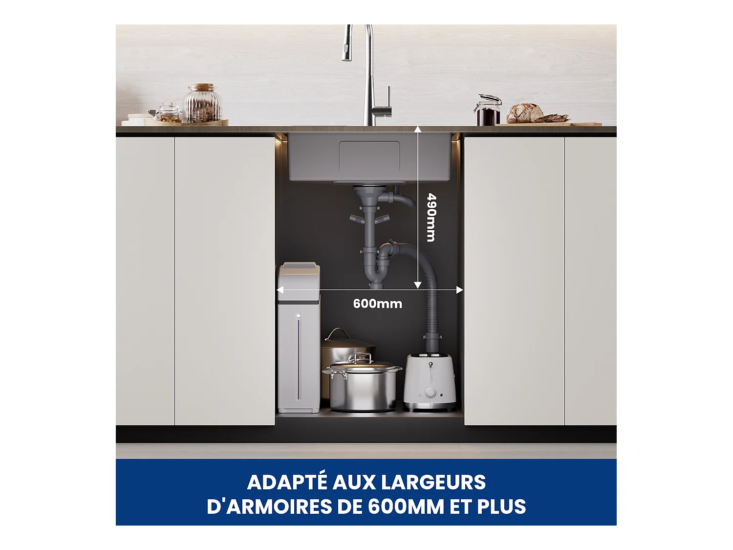 Aanrecht 1 Kom 60×45×18CM Geborsteld RVS Spoelbak met Afvoermand + Keukenmengkraan voor Osmosesysteem