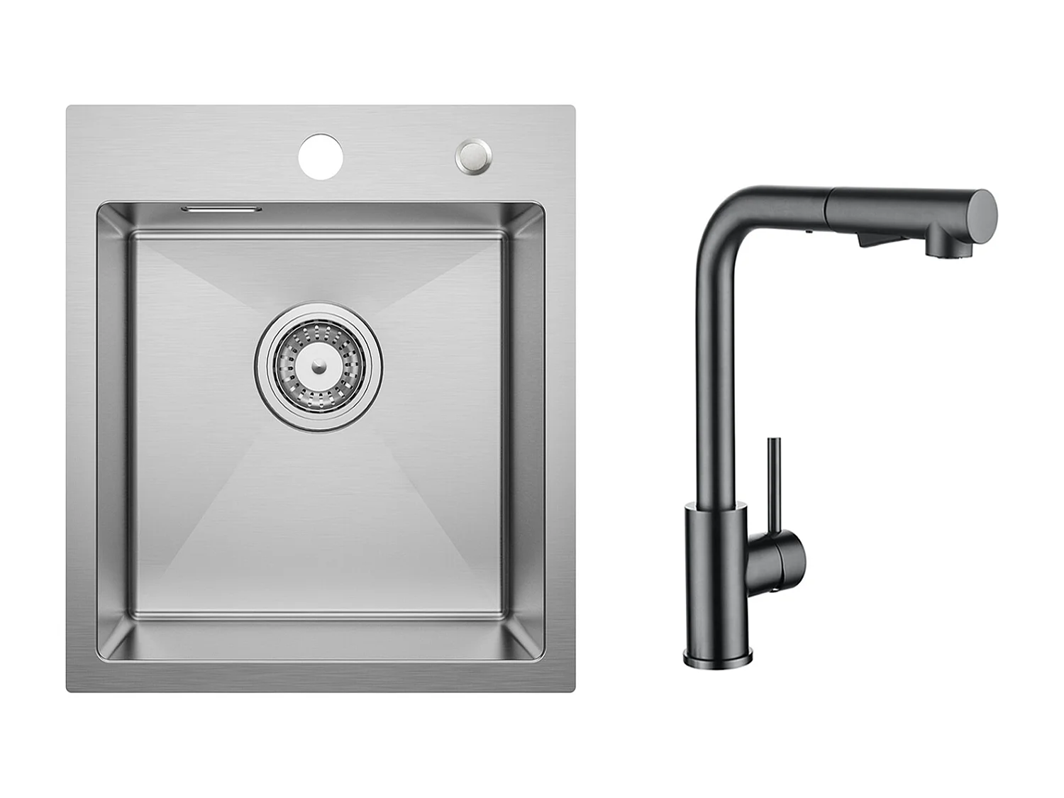 Cecipa MAX Einzelbecken Küchenspüle 40×45 cm Spüle aus gebürstetem Edelstahl + Küchenmischbatterie mit ausziehbarer Brause