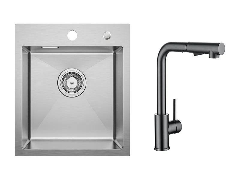 Lavello Cucina Cecipa MAX 1 Vasca 40×45 cm Lavello Acciaio Inox Spazzolato + Miscelatore Cucina Con Doccetta Estraibile