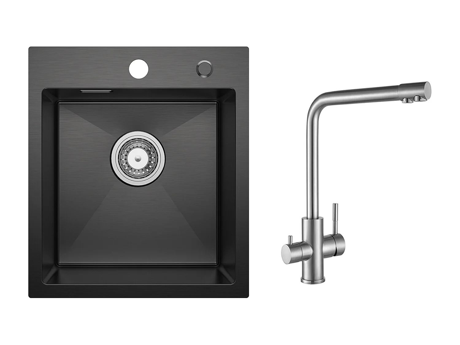 Evier Cuisine 1 Bac Noir Anthracite 40*45*19CM - Évier Inox Évier de Cuisine + Mitigeur Cuisine pour Sstème D'osmose