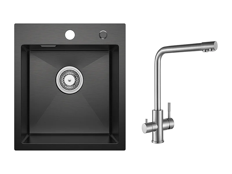 Evier Cuisine 1 Bac Noir Anthracite 40*45*19CM - Évier Inox Évier de Cuisine + Mitigeur Cuisine pour Sstème D'osmose