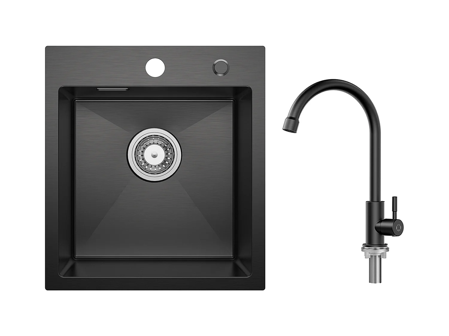 Lavello da cucina a 1 vasca nero antracite 40 * 45 * 19 cm - Lavello da cucina in acciaio inossidabile + rubinetto da cucina con acqua fredda,Black