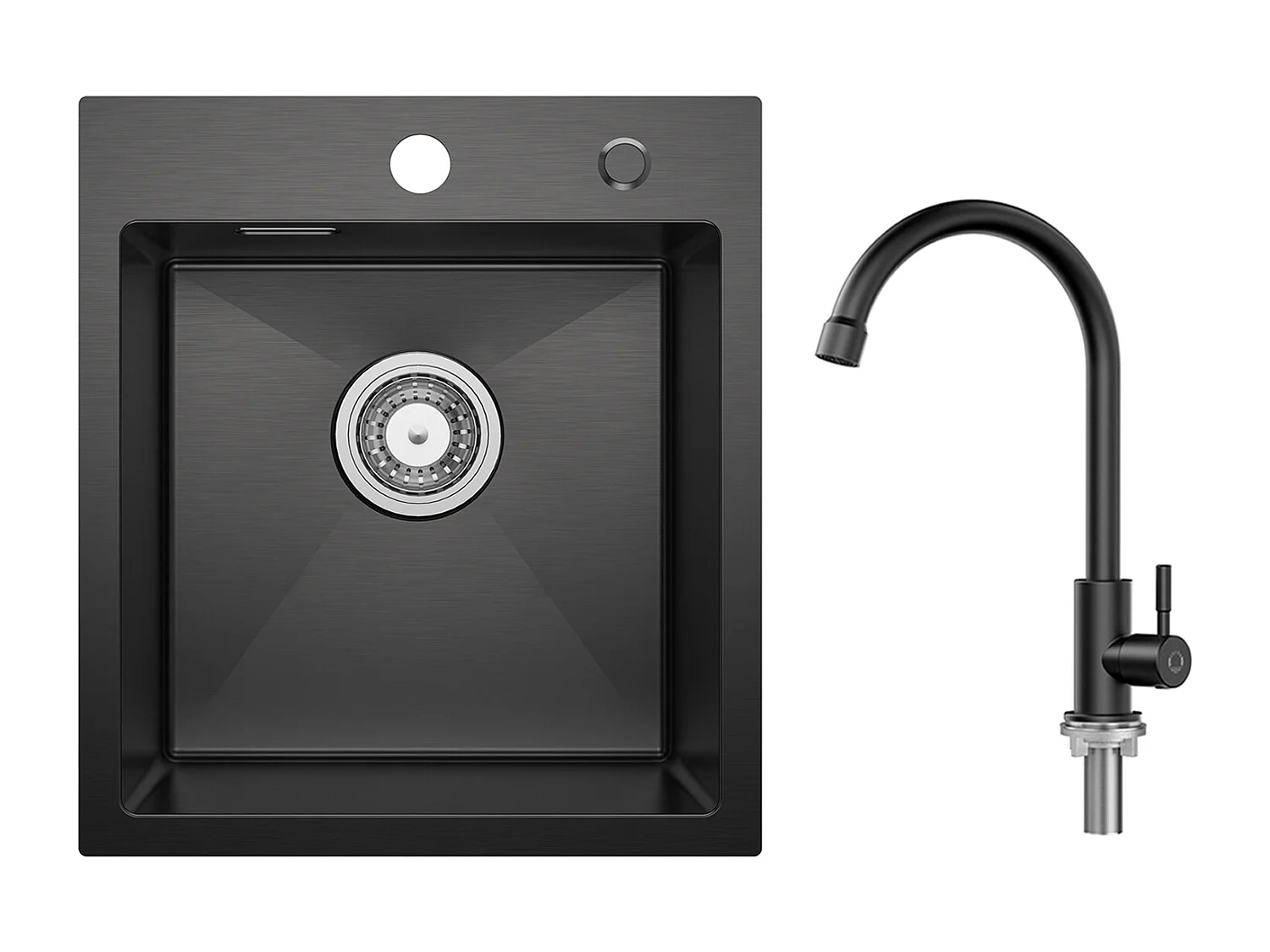 Evier Cuisine 1 Bac Noir Anthracite 40*45*19CM - Évier Inox Évier de Cuisine + Robinet de Cuisine à eau Froide,Noir