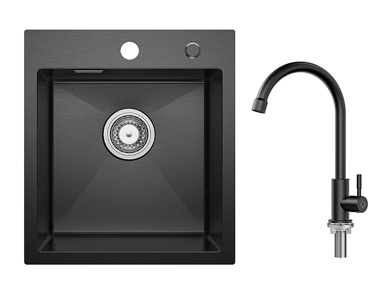 Lavello da cucina a 1 vasca nero antracite 40 * 45 * 19 cm - Lavello da cucina in acciaio inossidabile + rubinetto da cucina con acqua fredda,Black