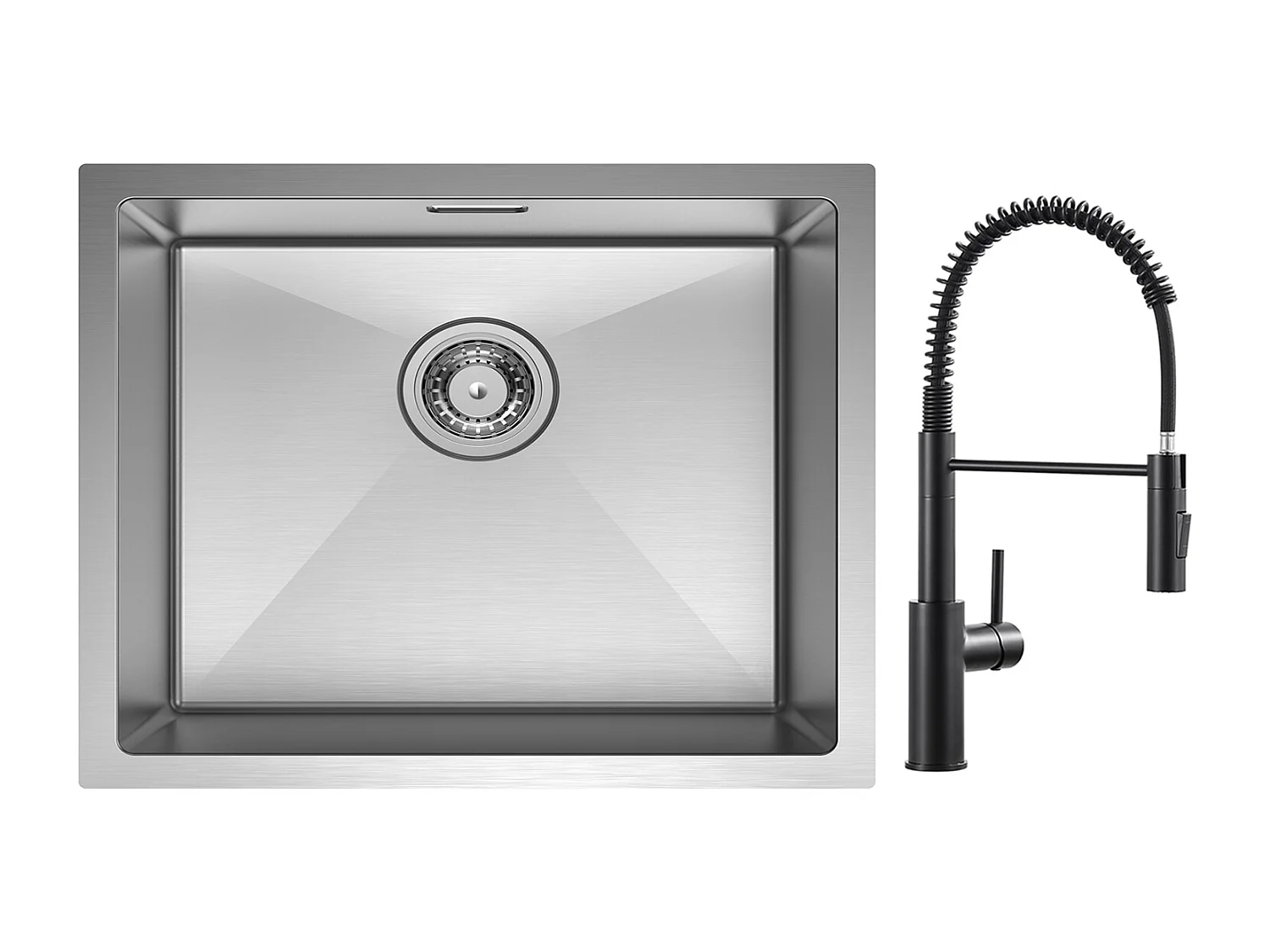 Cecipa max Évier 1 Bac 50*44cm Évier de Cuisine en Inox Évier Encastré Brossé + Mitigeur de Cuisine à Ressort Noir avec Douchette Extractible