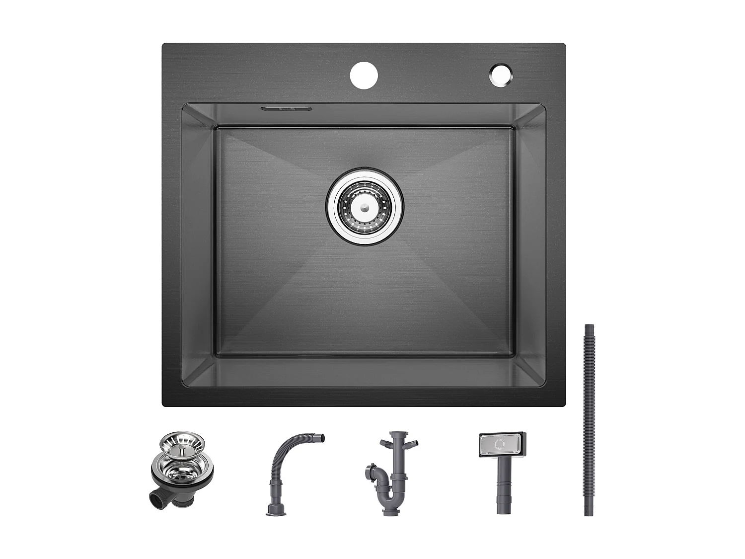 Cecipa max 2 in 1 Einzelspüle Schwarz Grau 50*45*18,5cm + Einhebel-Küchenarmatur, 360° Drehbar Chrom