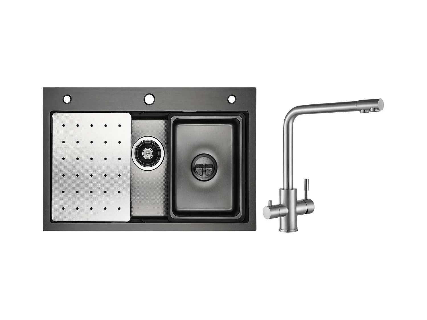 Spoelbak 1 Kom 70×45×21,5 cm + Afdruiprek + Wastafel + Zeepdispenser + Keukenmixer voor Osmosesysteem
