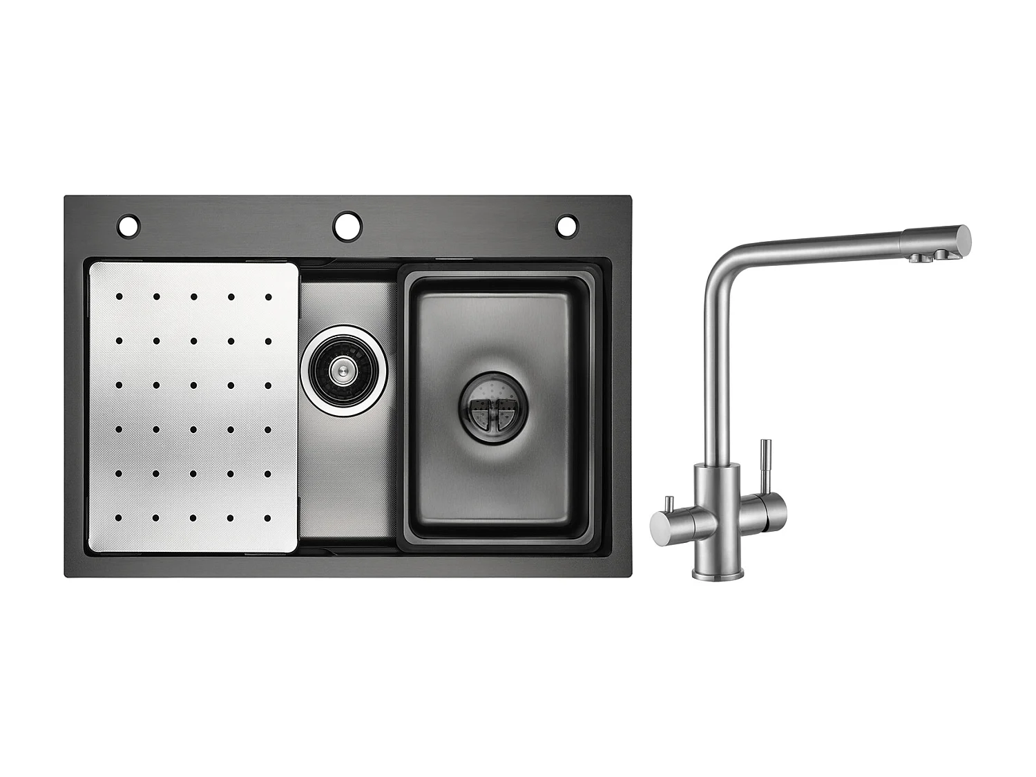 Lavello Cucina 1 Vasca 70×45×21,5 cm + Gocciolatoio + Vaschetta + Dosatore Sapone + Miscelatore Cucina per Impianto Osmosi