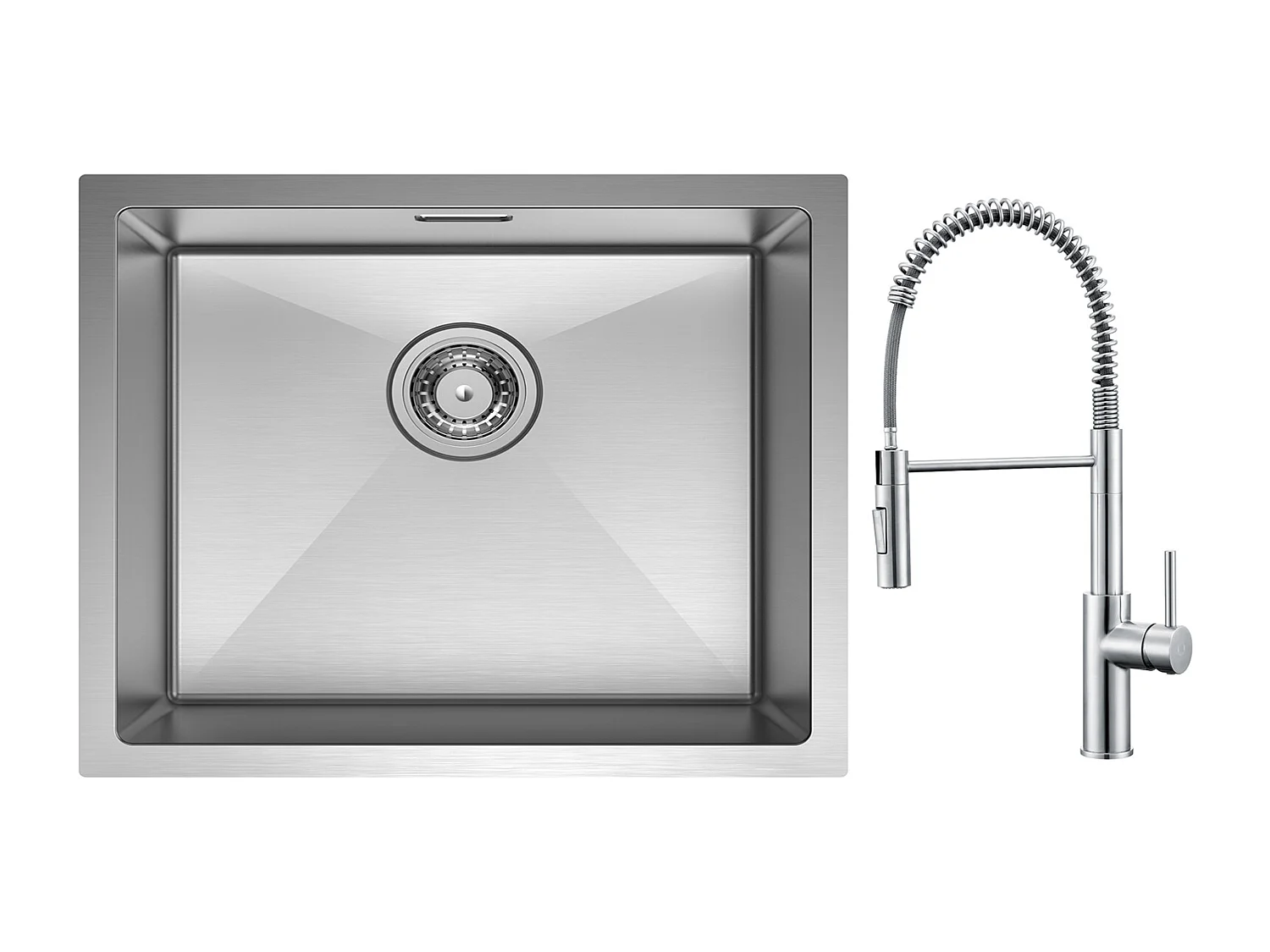 Cecipa max Évier 1 Bac 50*44cm Évier de Cuisine en Inox Évier Encastré Brossé + Mitigeur de Cuisine à Ressort Brossé avec Douchette Extractible