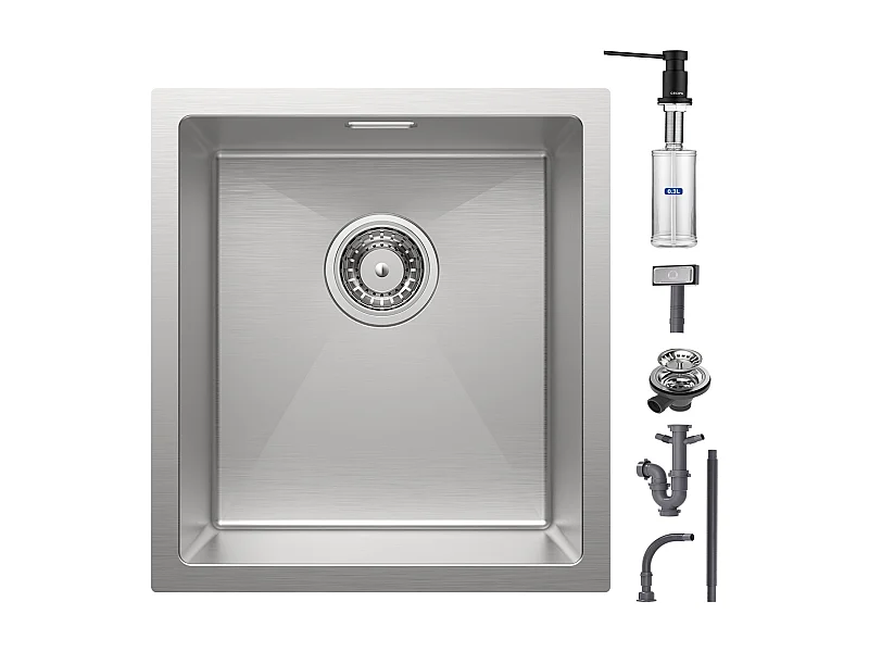 Cecipa max Évier de Cuisine 1 Bac 40x44x19 cm - Évier Inox Évier Encastré Brossé + Distributeur de Savon de Cuisine Noir
