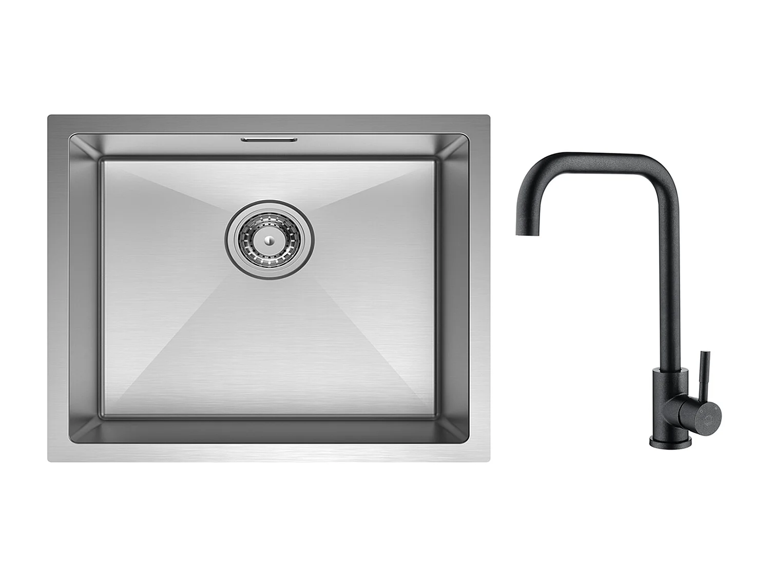 CECIPA MAX Évier de Cuisine 1 Bac Brossé Évier Inox 50*44CM + Mitigeur de Cuisine en Inox Noir étoilé avec Bec Haut et Incurvé