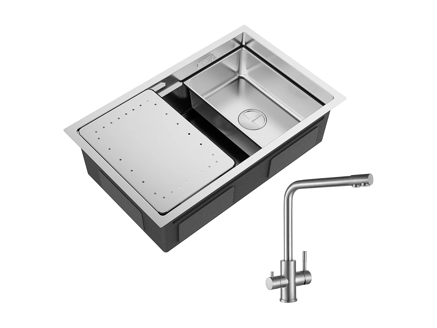 Évier Cuisine 1 Bac 70×44×21CM Évier Inox Brossé avec Egouttoir et Vasque + Mitigeur Cuisine pour Sstème D'osmose