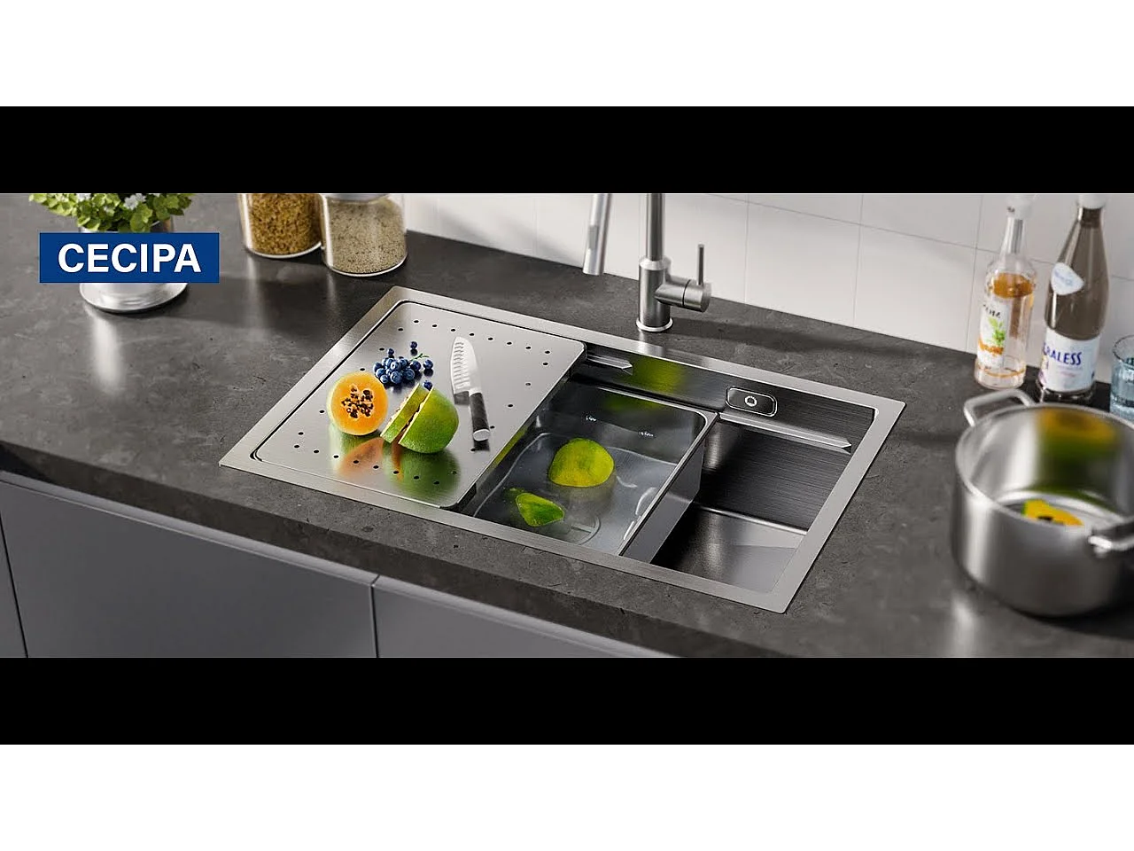 Fregadero de Cocina 1 Seno 70×44×21CM Fregadero de Acero Inoxidable Cepillado con Escurridor y Lavabo + Mezclador de Cocina para Sistema de Ósmosis