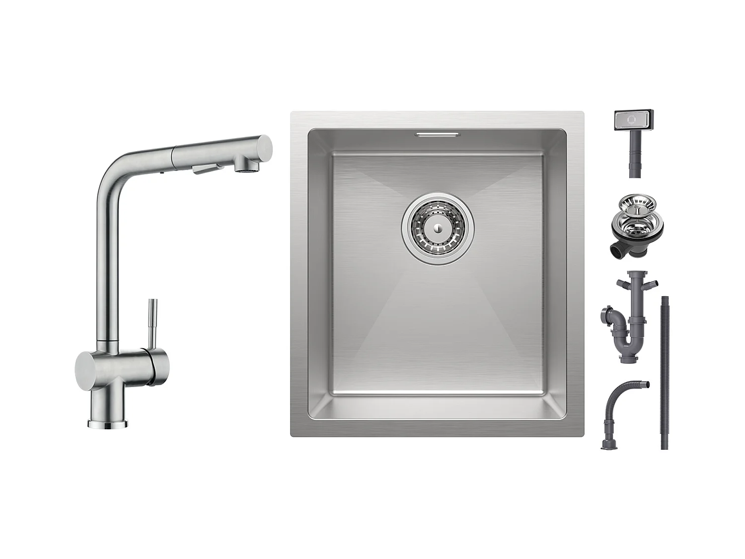 Cecipa max Évier de Cuisine 1 Bac 40x44cm - Évier Inox Encastré Brossé +Robinet Cuisine Brossé avec Douchette Mitigeur Douchette Extractible à 2 Jets