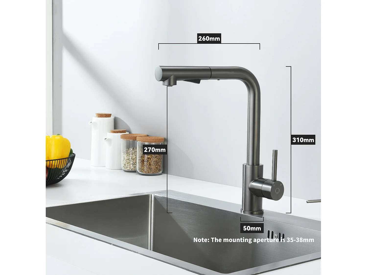 Évier Cuisine 1 Bac 70×44×21CM Évier Inox Noir avec Egouttoir et Vasque + Mitigeur Cuisine Avec Douchette Extractible