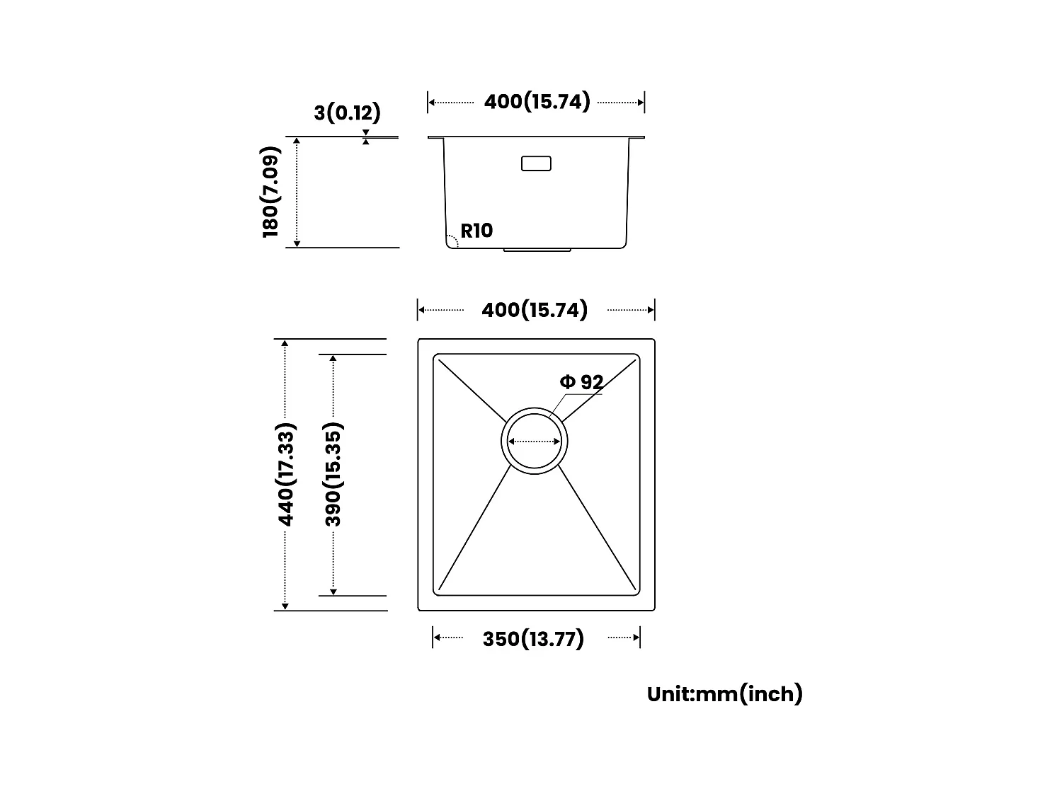 Cecipa max Inbouwspoelbak RVS 40*44*19 cm - 1 spoelbak Zwart + Keukenmengkraan met uittrekbare sproeikraan met 2 waterafvoermodi
