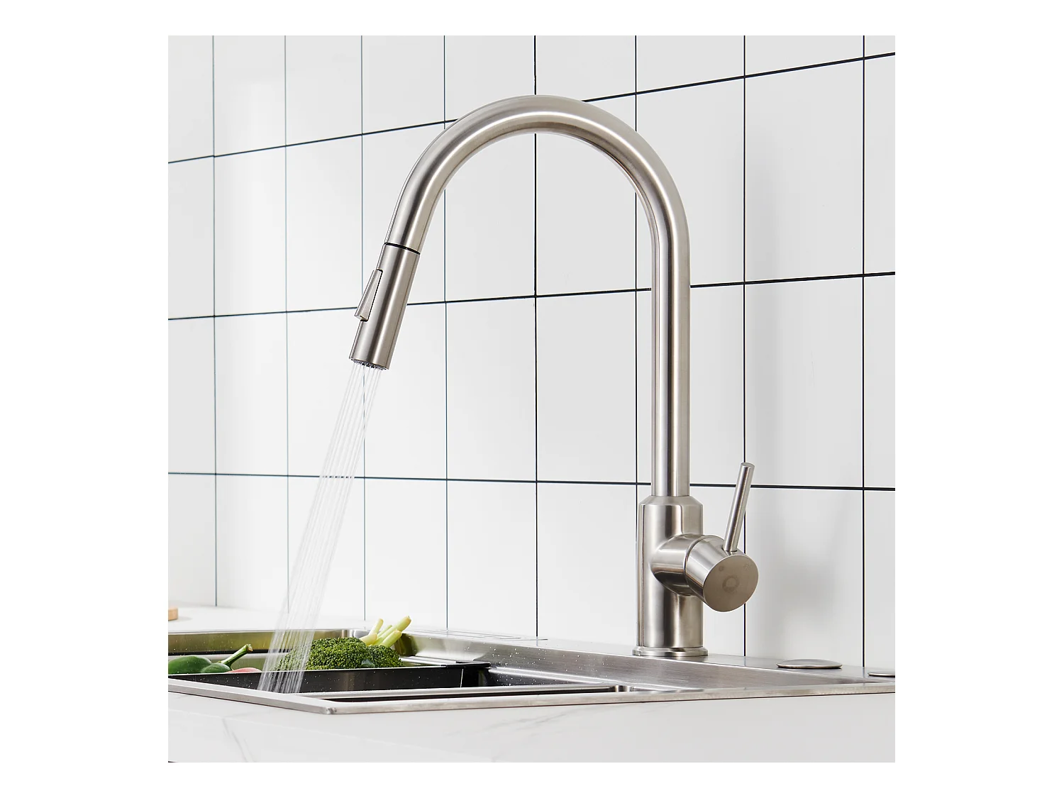 Cecipa max Inbouwspoelbak RVS 40*44*19 cm - 1 spoelbak Zwart + Keukenmengkraan met uittrekbare sproeikraan met 2 waterafvoermodi