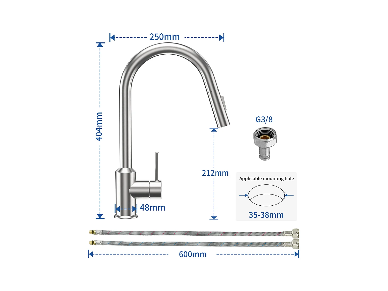 Cecipa max Inbouwspoelbak RVS 40*44*19 cm - 1 spoelbak Zwart + Keukenmengkraan met uittrekbare sproeikraan met 2 waterafvoermodi