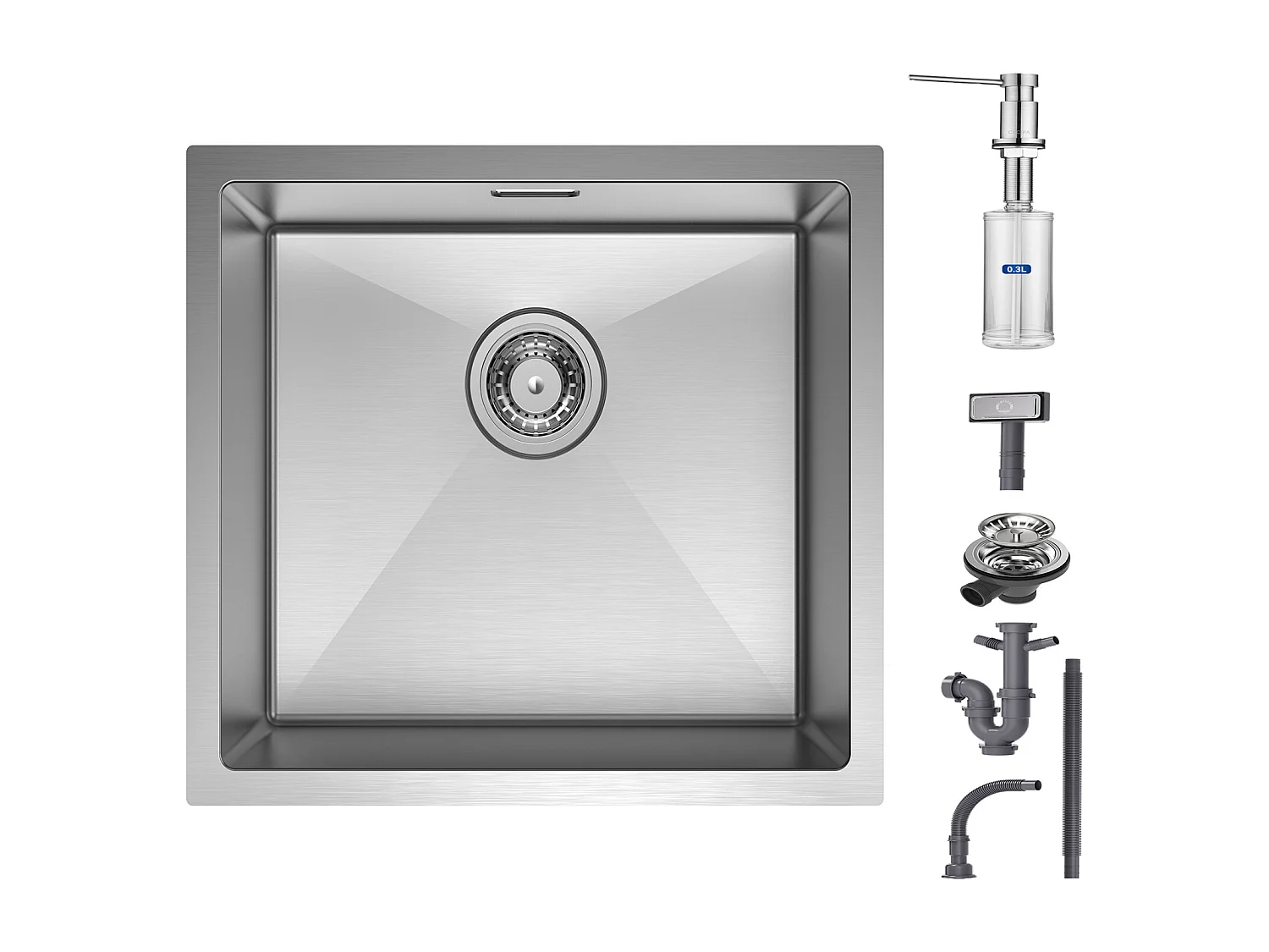 Cecipa max 1 Becken Küchenspüle 50x44x18 cm + Seifenspender - Edelstahl Küchenspüle - Gebürstete Einbauspüle