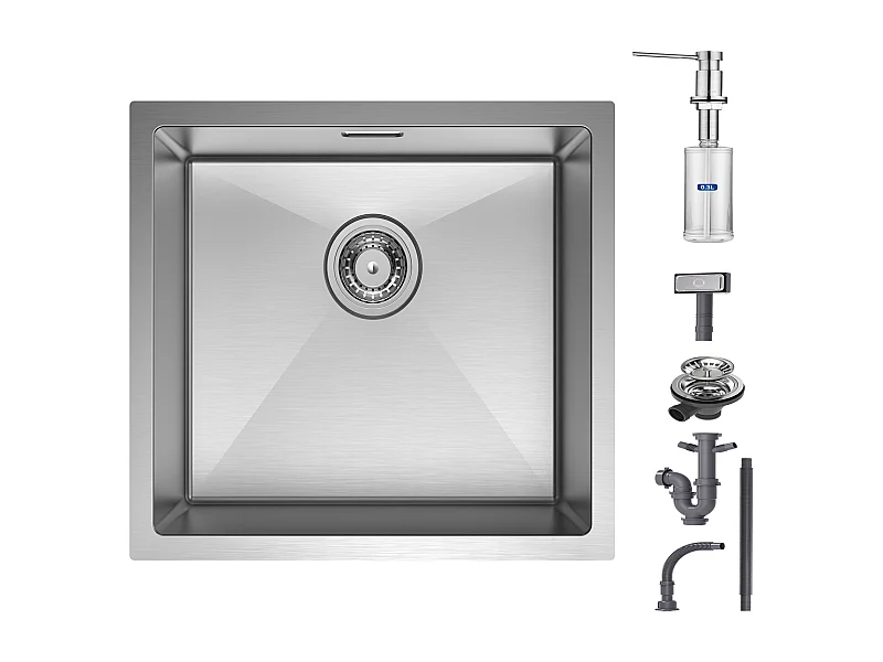 Cecipa max Fregadero de Cocina 1 Seno 50x44x18 cm + Dispensador de jabón - Fregadero de Acero Inoxidable - Fregadero bajo Encimera Cepillado