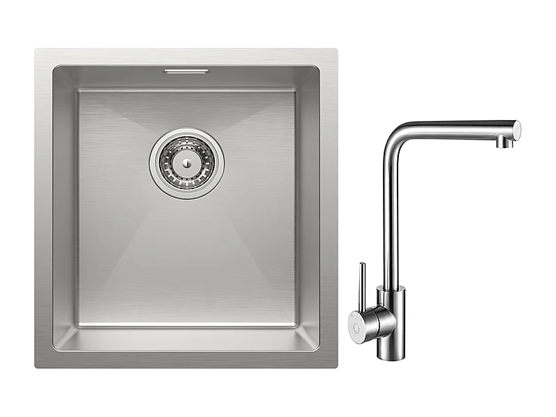 Cecipa MAX Fregadero de Cocina 1 Seno 40x44x19 cm Fregadero de Acero Inoxidable Cepillado + Mezclador de Fregadero Giratorio 360° Cepillado