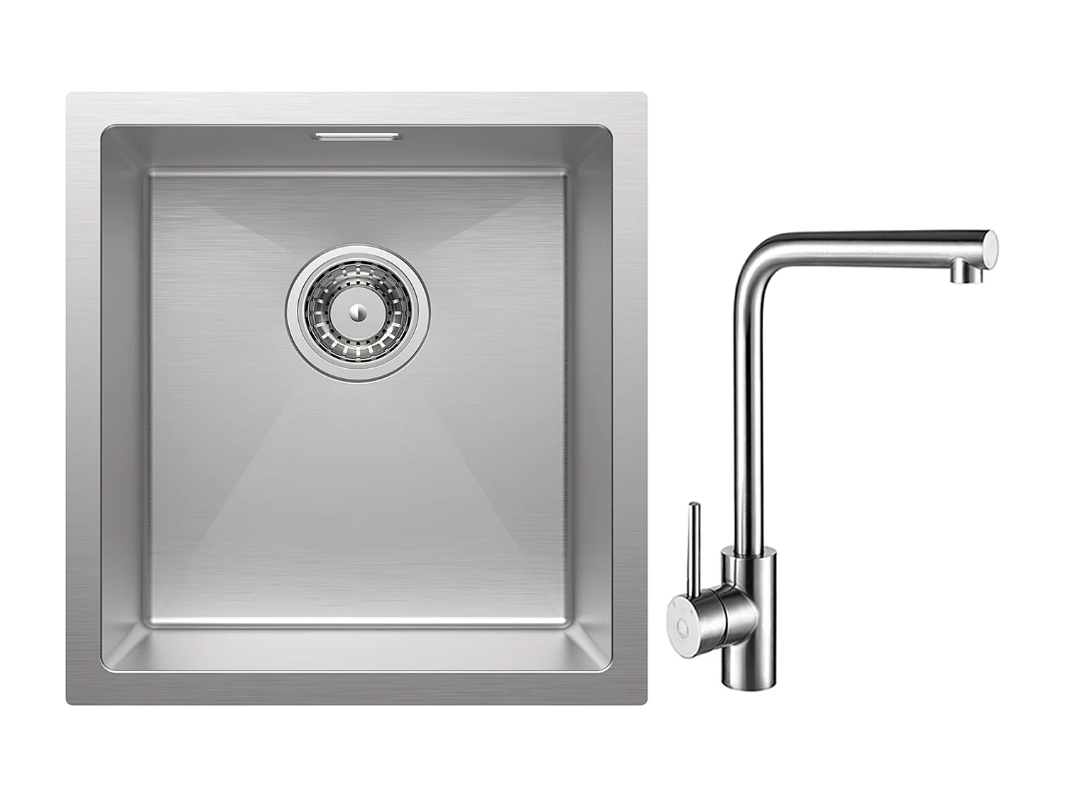 Cecipa MAX Évier de Cuisine 1 Bac 40x44x19 cm Évier Inox Brossé + Mitigeur de Evier Rrotatif à 360 ° Brossé