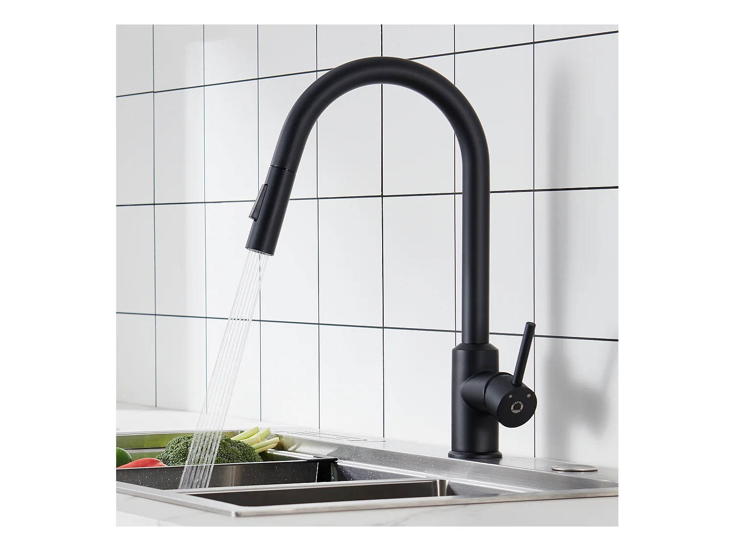 Cecipa max Évier Cuisine 1 Bac 40 × 45 cm Évier Inox Brossé 1 Cuve + Mitigeur de Cuisine avec Douchette Extractible - Noir - Rotatif à 360 °