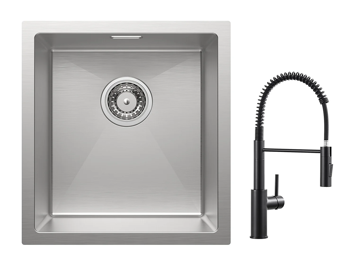 Cecipa max Évier Inox Encastré 40*44cm Évier de Cuisine 1 Bac Brossé + Mitigeur de Cuisine à Ressort Noir avec Douchette Extractible