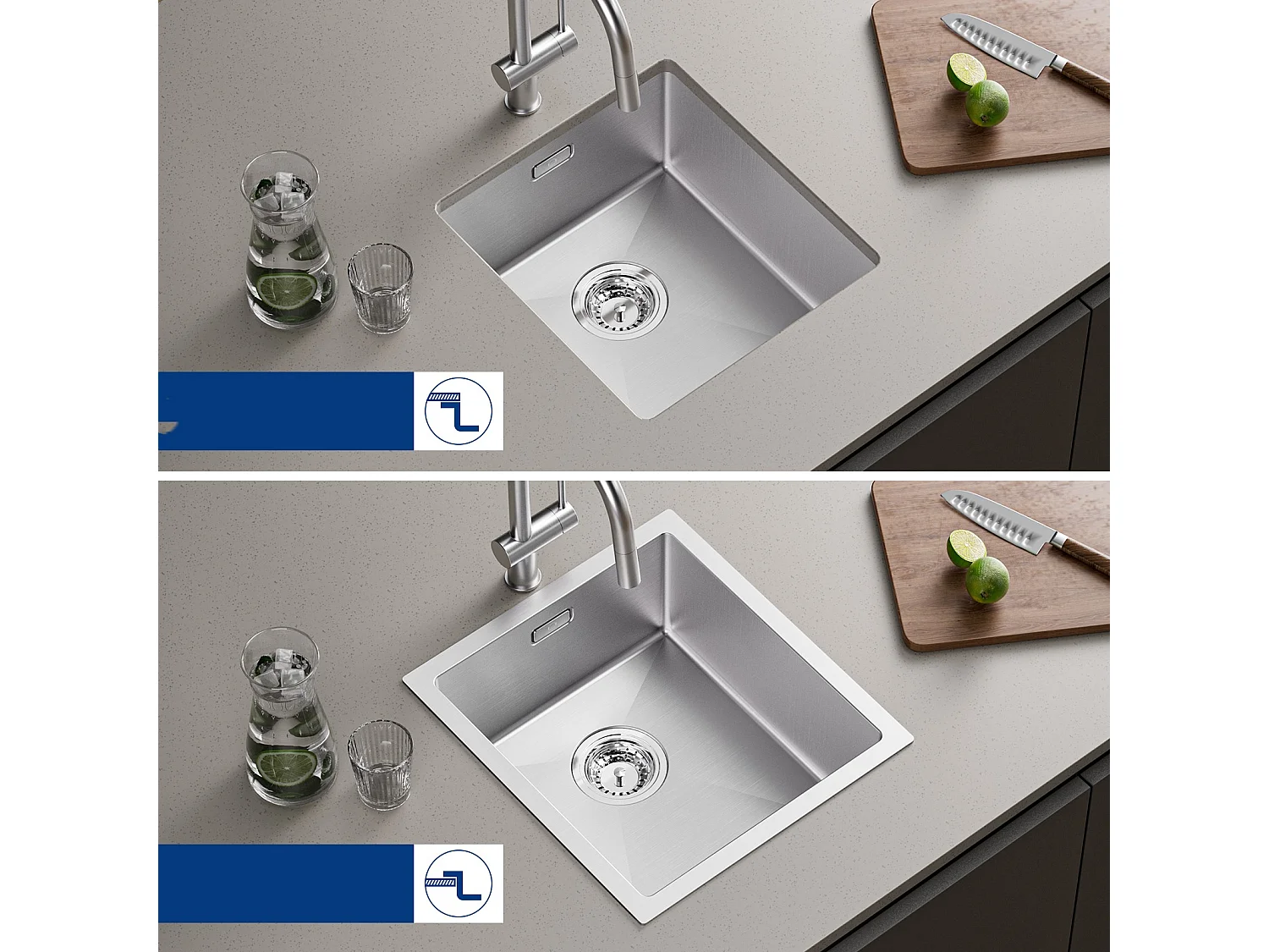 Cecipa max Évier Inox Encastré 40*44cm Évier de Cuisine 1 Bac Brossé + Mitigeur de Cuisine à Ressort Noir avec Douchette Extractible