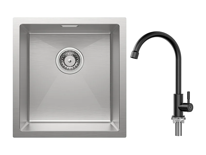 Cecipa MAX Évier de Cuisine 1 Bac 40x44x19 cm Évier Inox Brossé + Robinet de Cuisine à eau Froide,Noir