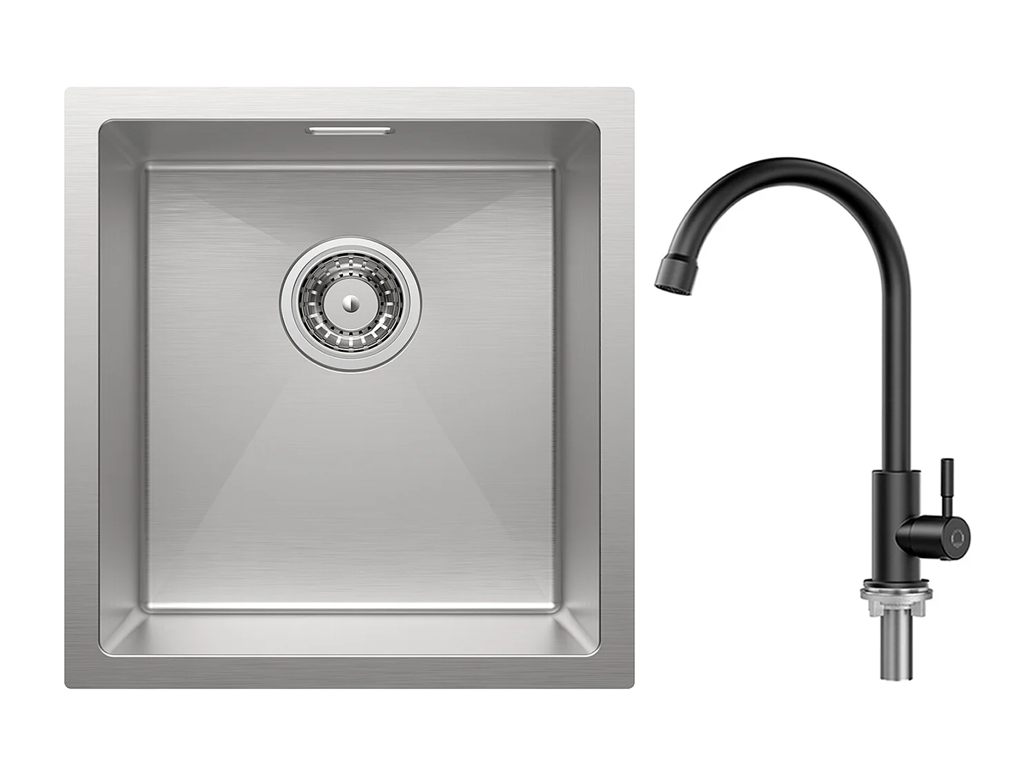 Cecipa MAX Keukenspoelbak 1 Kom 40x44x19 cm Geborsteld RVS Spoelbak + Koudwater Keukenkraan, Zwart