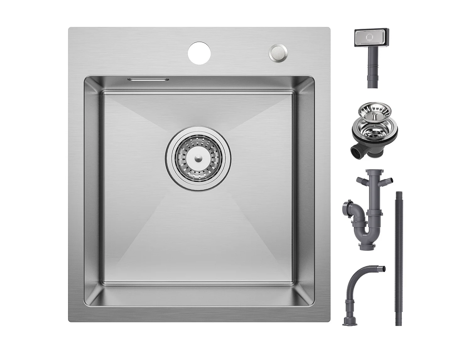 Fregadero de cocina Cecipa MAX 1 seno 40 × 45 cm Fregadero de acero inoxidable cepillado + grifo de cocina mezclador de acero inoxidable negro