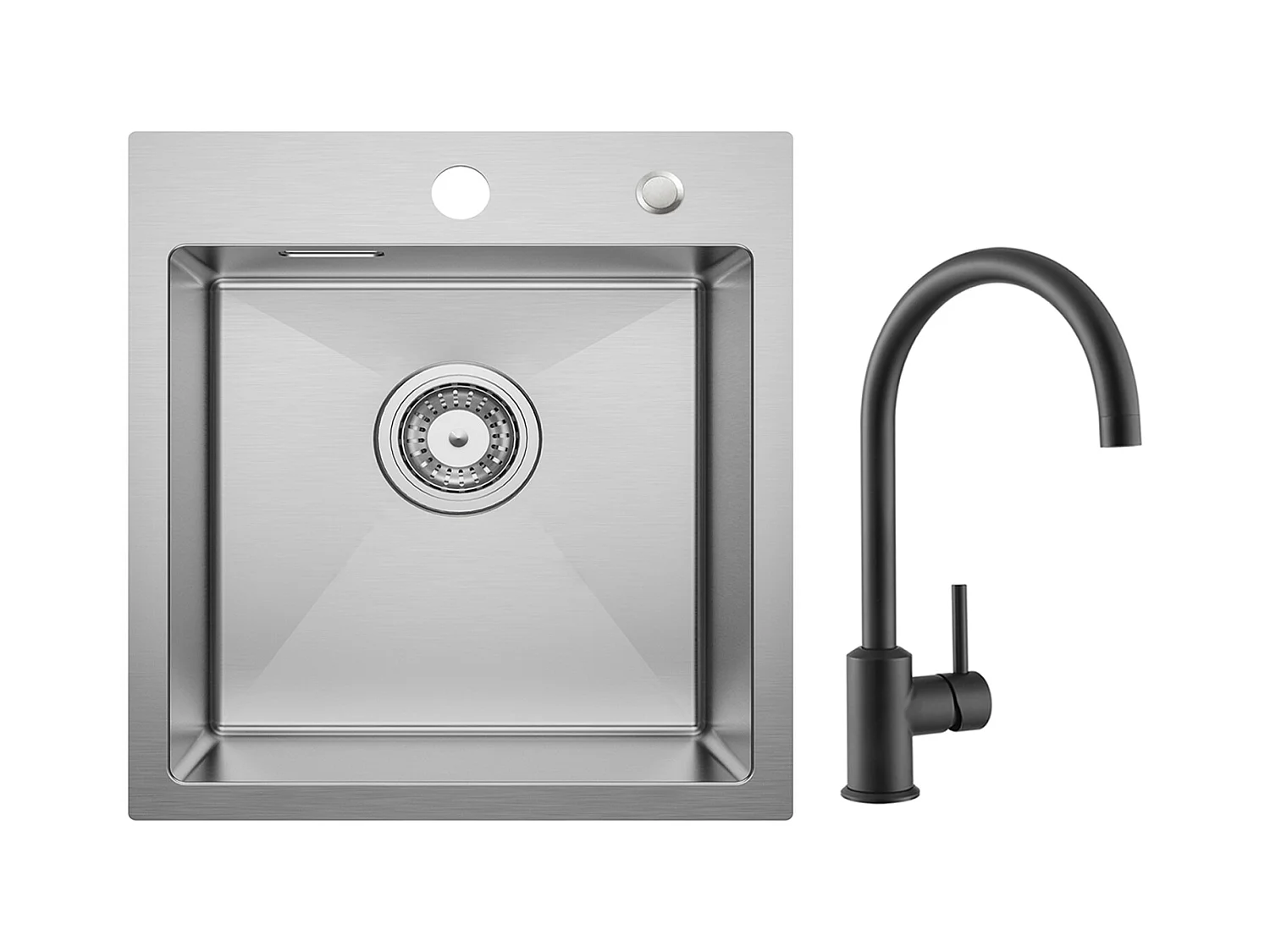 Cecipa MAX Évier Cuisine 1 Bac 40 × 45 cm Évier Inox Brossé + Mitigeur de Cuisine en Inox Noir