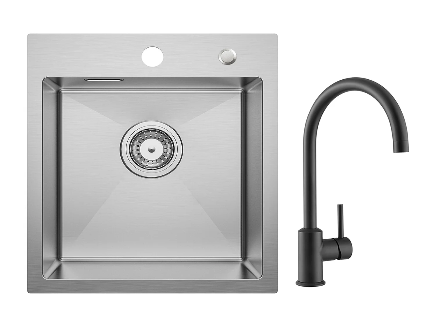 Cecipa MAX Évier Cuisine 1 Bac 40 × 45 cm Évier Inox Brossé + Mitigeur de Cuisine en Inox Noir