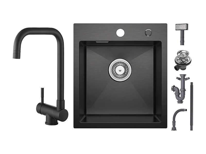 Cecipa max Keukenspoelbak 1 Kom Zwart 40*45*19CM - RVS Spoelbak 1 Kom + Opvouwbare Keuken Zwart Opvouwbare Keukenkraan Keukenmixer Onder Raam