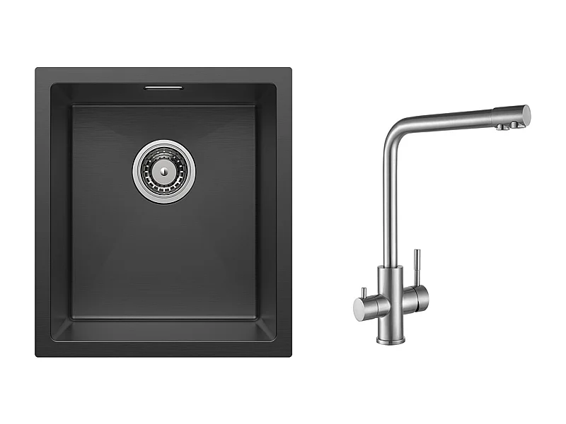 CECIPA MAX Évier Inox 40*44*19 cm Évier 1 Bac Évier de Cuisine Noir + Mitigeur Cuisine pour Sstème D'osmose