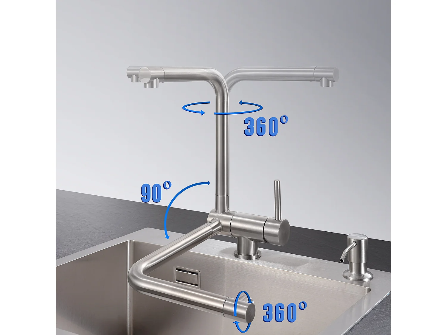 CECIPA MAX Aanrecht 1 Kom RVS Spoelbak 50*44CM Antraciet Zwart + Geborsteld Opvouwbare Keukenmengkraan