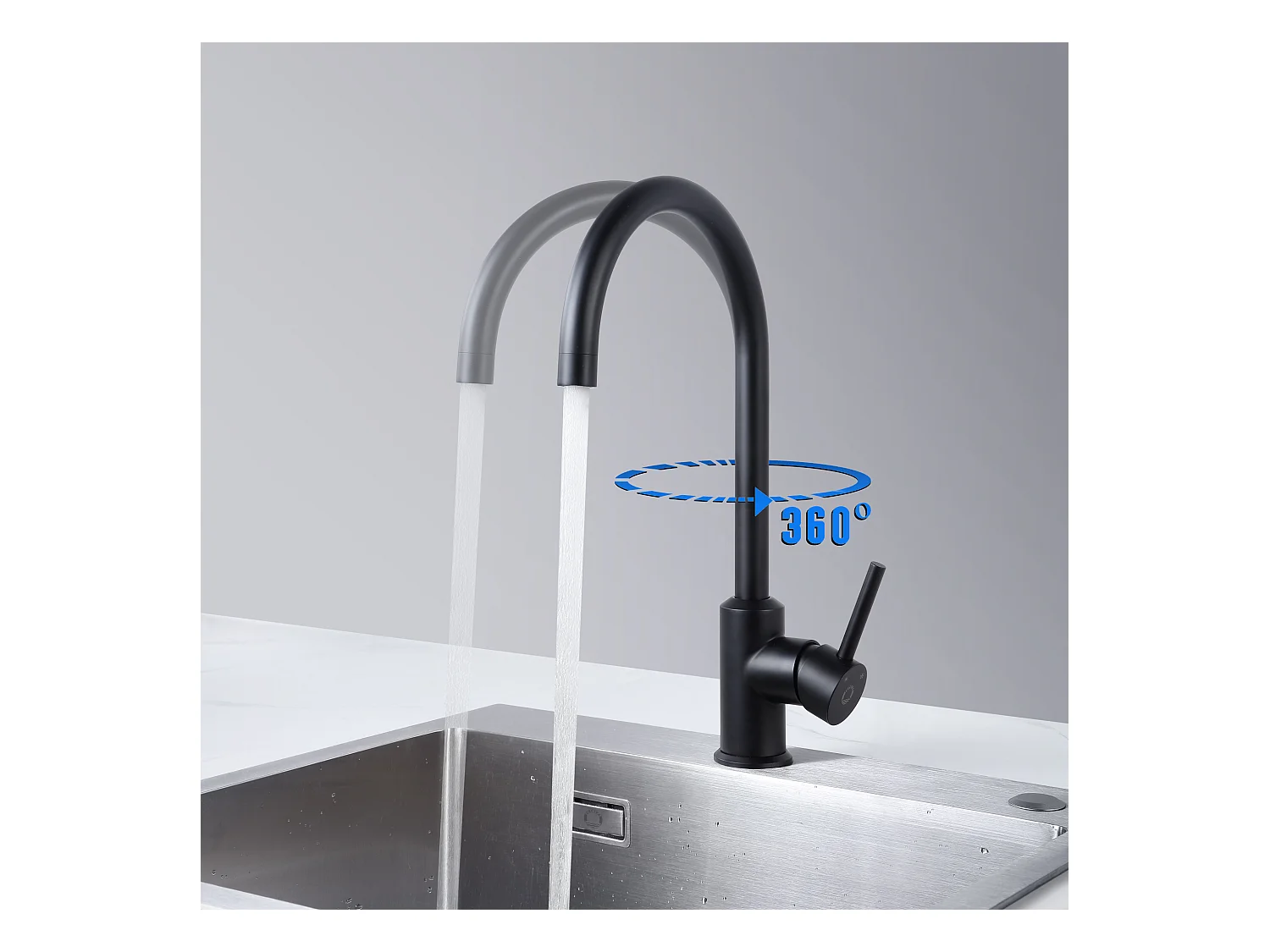 Évier de Cuisine 1 Cuve 70×45cm + Egouttoir + Vasque + Distributeur de Savon + Mitigeur de Cuisine en Inox Noir