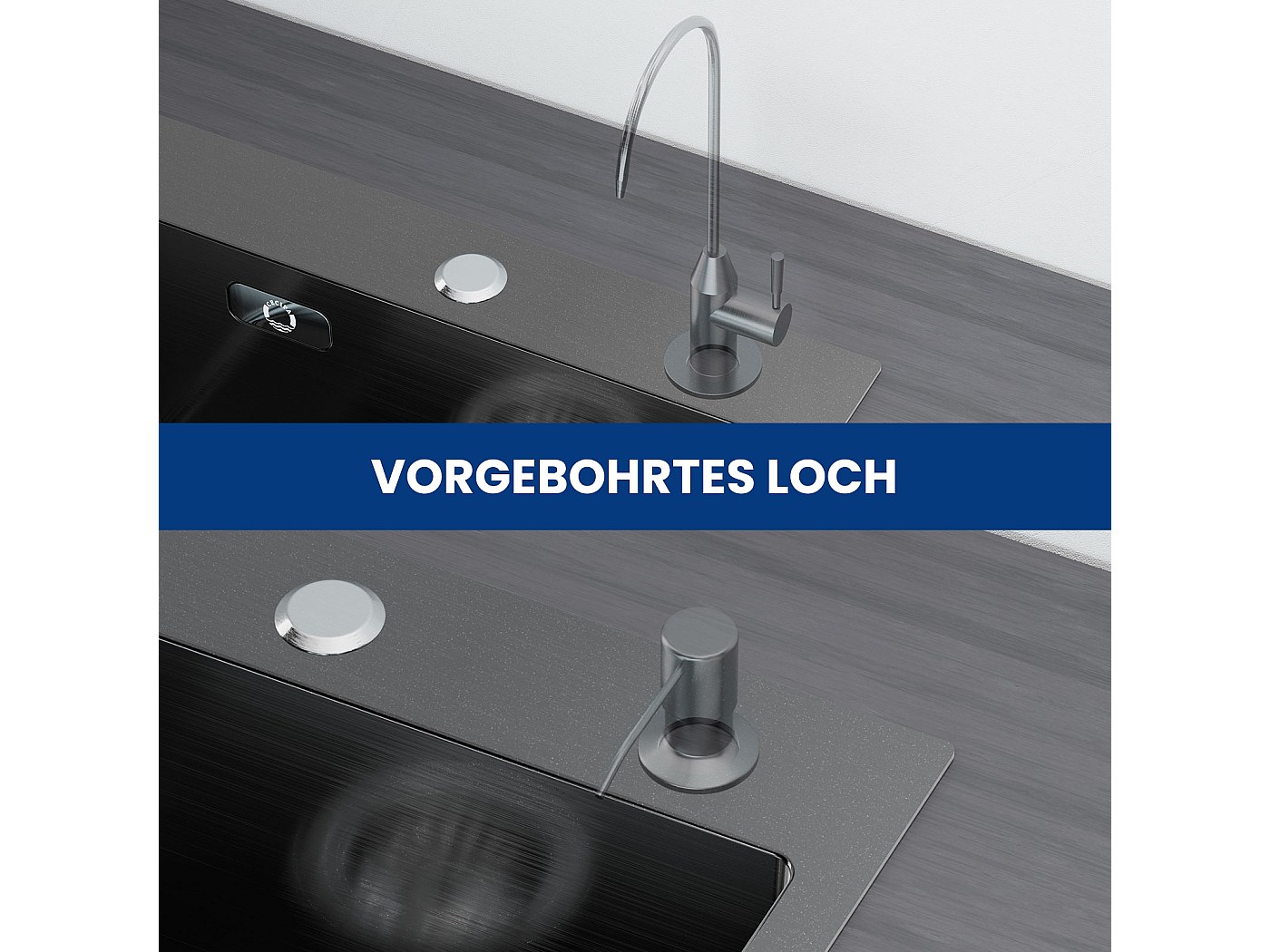 Keukenspoelbak waterval spoelbak roestvrij staal zwart wastafel keuken 75 x 45 x 22 cm spoelbak keuken 1 wastafel met uittrekbare kraan, onder druk staande bekerspoeler (zwart, 68 x 45 x 22 cm