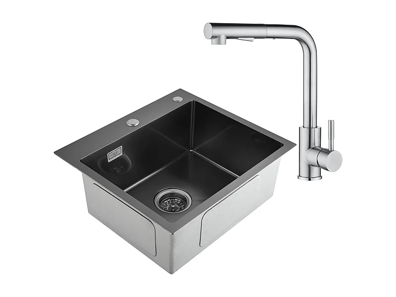 Cecipa max 2 en 1 Évier de cuisine 50 x 45 x 18,5 cm + Robinet d'évier de cuisine en acier inoxydable