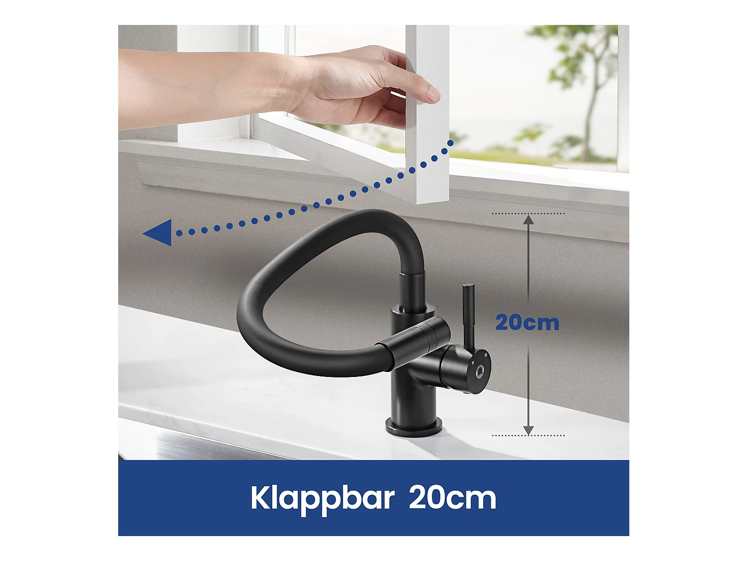 CECIPA MAX Lavello 1 Vasca 70×44CM Nero Lavello con Gocciolatoio e Vasca + Miscelatore Cucina Flessibile, 2 Tipi di Getti Rubinetto Estraibile Nero