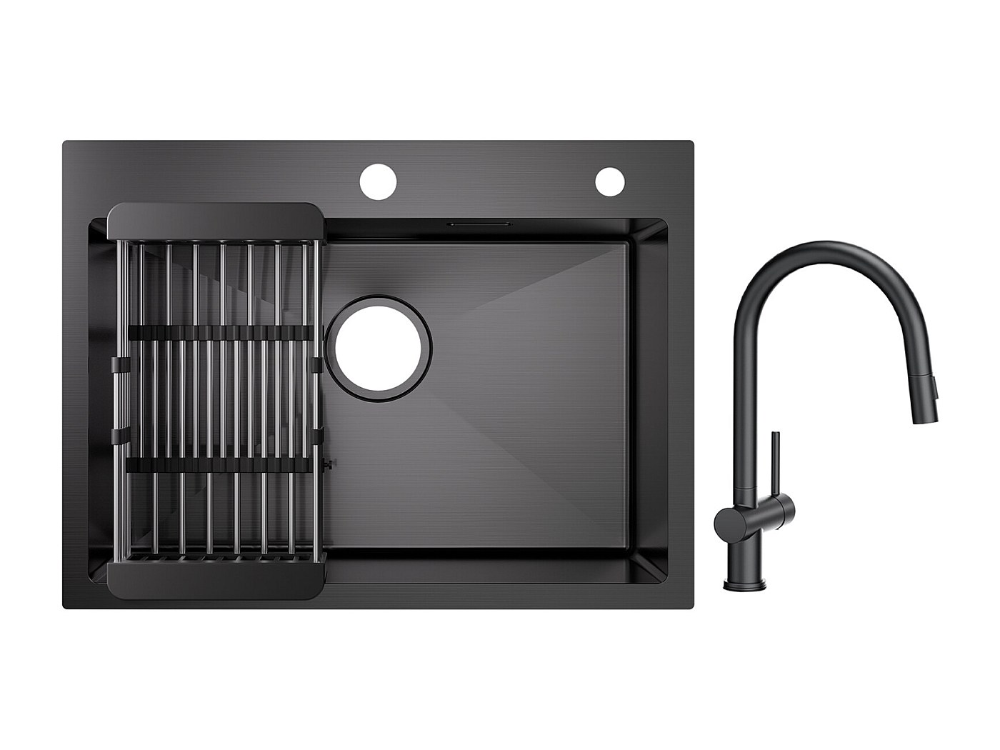 Fregadero Moderno De Cocina De Doble Tazón, Fregadero De Acero Inoxidable De 28.3 X 15.7 Pulgadas, Color Negro, Para Instalación Bajo Montaje/caída, Con Nano Revestimiento, Grifo Extraíble, Juego De