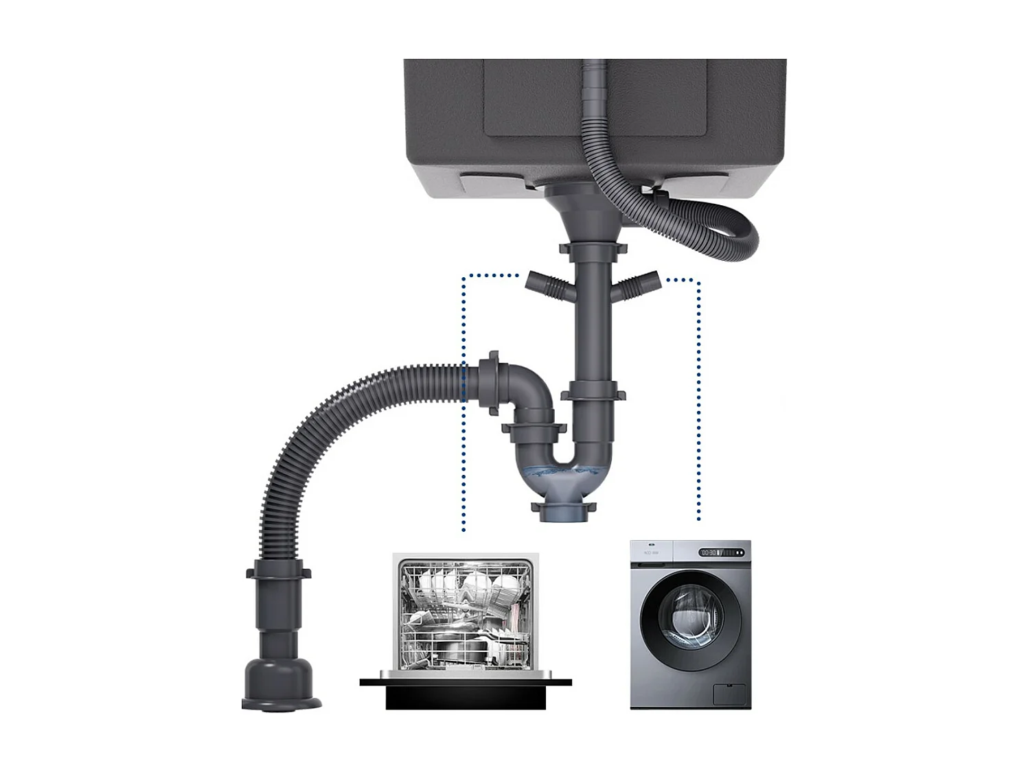 Évier 1 Bac en Acier Inoxydable Noir Évier Encastré 40*44cm + Mitigeur de Cuisine Avec Douchette Extractible, 2 Modes de Sortie D'eau, Brossé