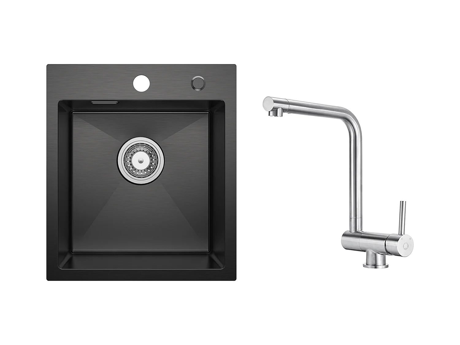 Evier Cuisine 1 Bac Noir Anthracite 40*45*19CM - Évier Inox Évier de Cuisine + Mitigeur de Cuisine Rabattable Brossé