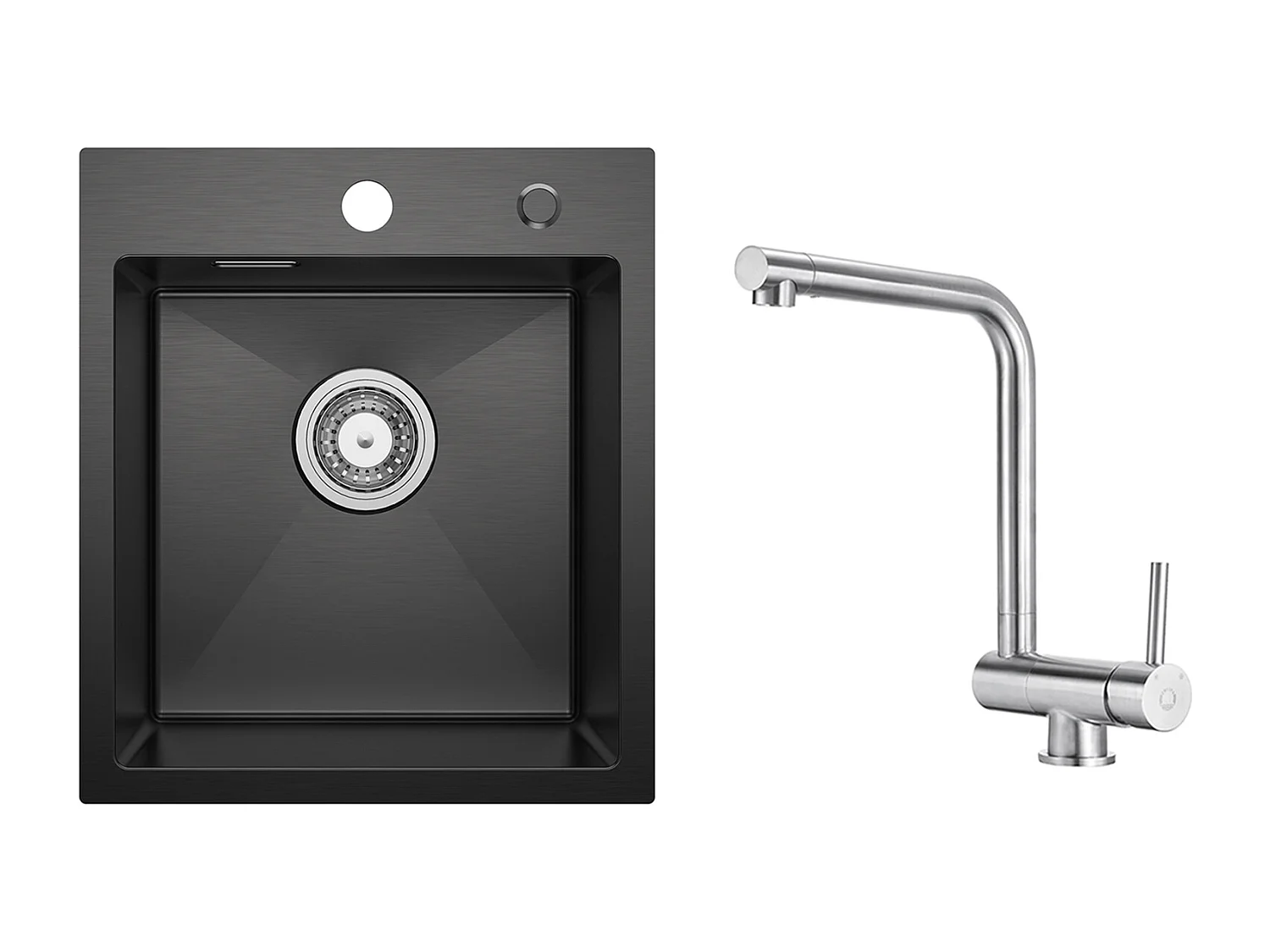 Fregadero de cocina 1 seno negro antracita 40*45*19CM - Fregadero de acero inoxidable + Mezclador de cocina plegable cepillado